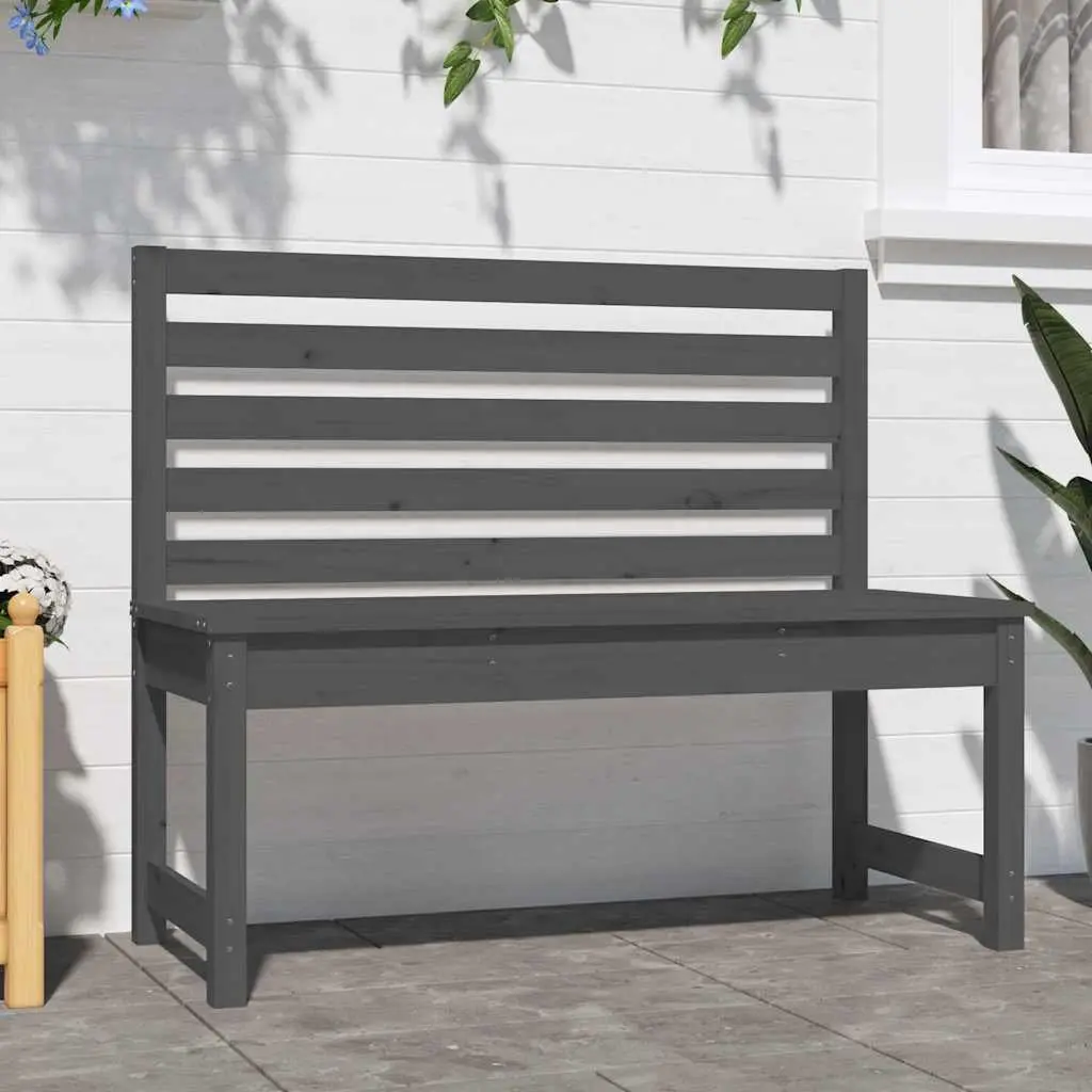 Outdoor Garden Bench 109cm Grey Wooden Backrest Patio Seating Slatted Design