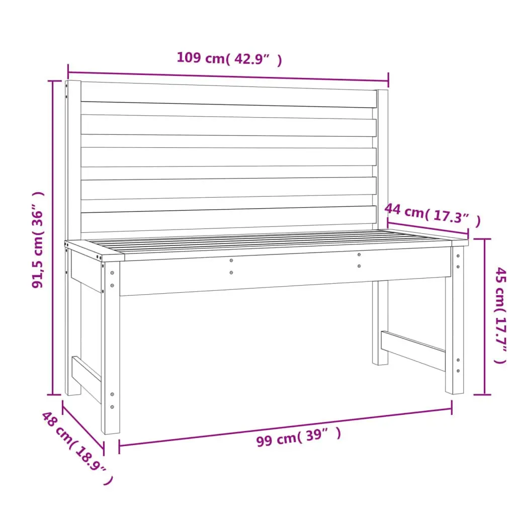 Wooden Garden Bench Outdoor Seating 109cm Black