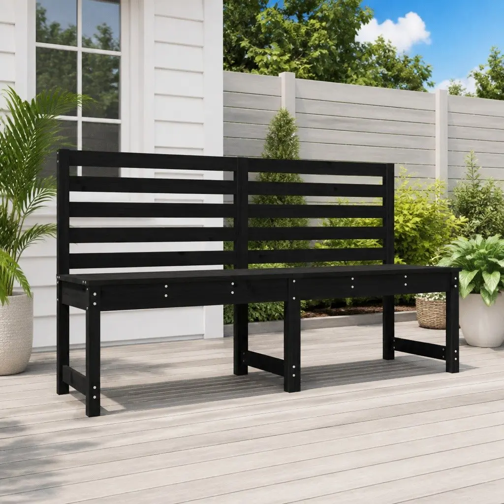 Black Garden Bench in Solid Pine Wood