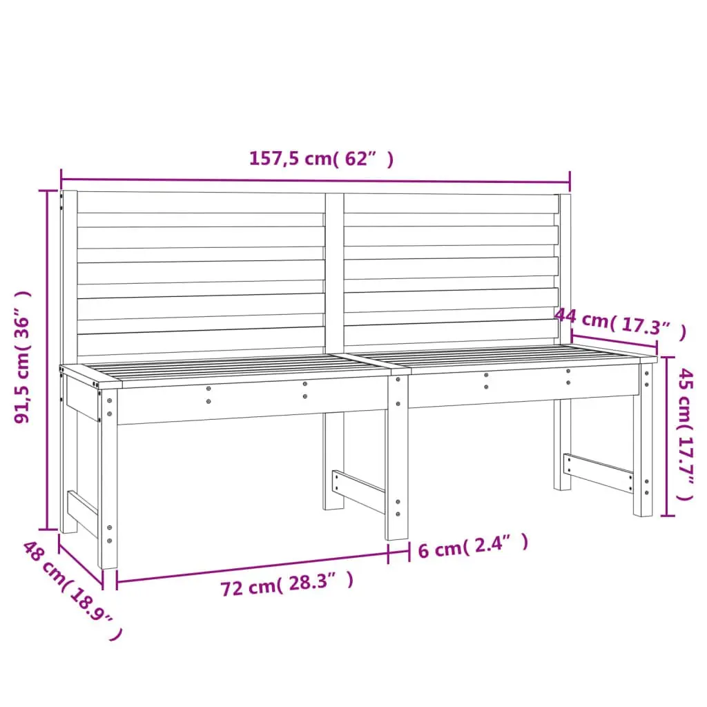 Black Garden Bench in Solid Pine Wood