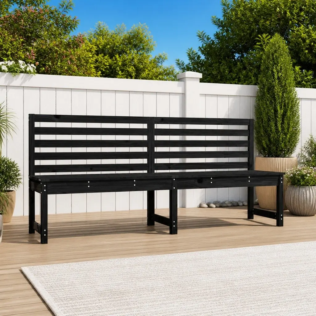 Garden Bench Outdoor Seating 201.5cm Black Solid Pine Wood Backrest