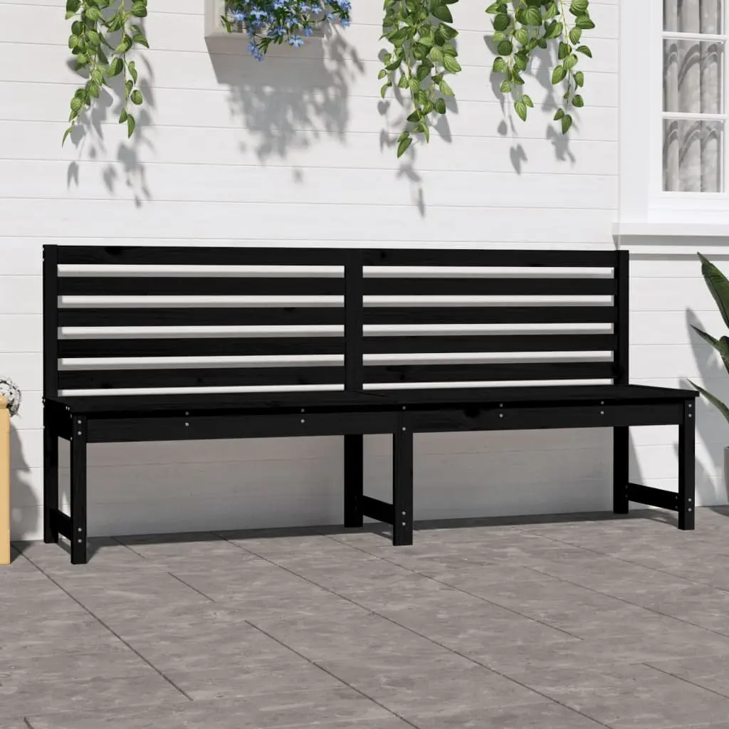 Garden Bench Outdoor Seating 201.5cm Black Solid Pine Wood Backrest