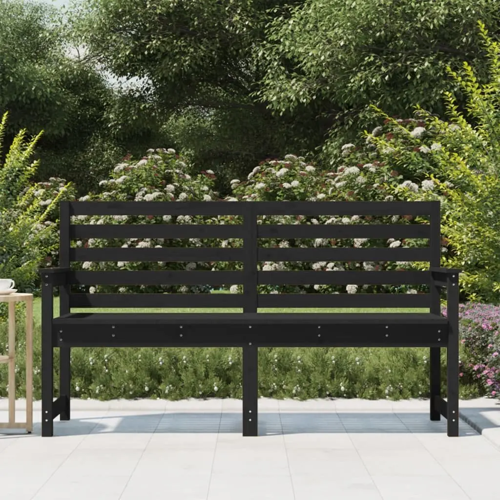 Garden Bench Outdoor Seating Black Wooden Backrest Armrest 159.5 x 48 x 91.5 cm