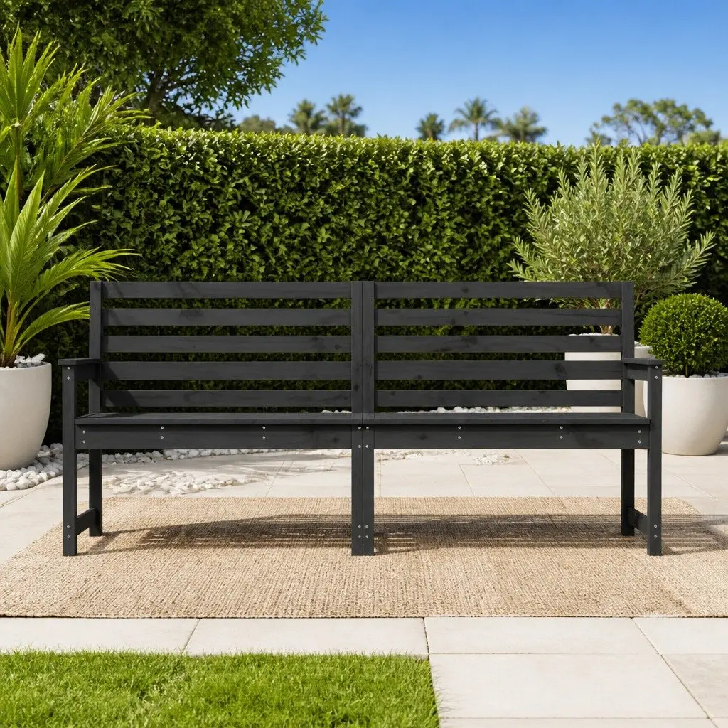 Garden Bench Outdoor Wooden Seating with Backrest and Armrests Grey 2035 x 480 x 915 cm