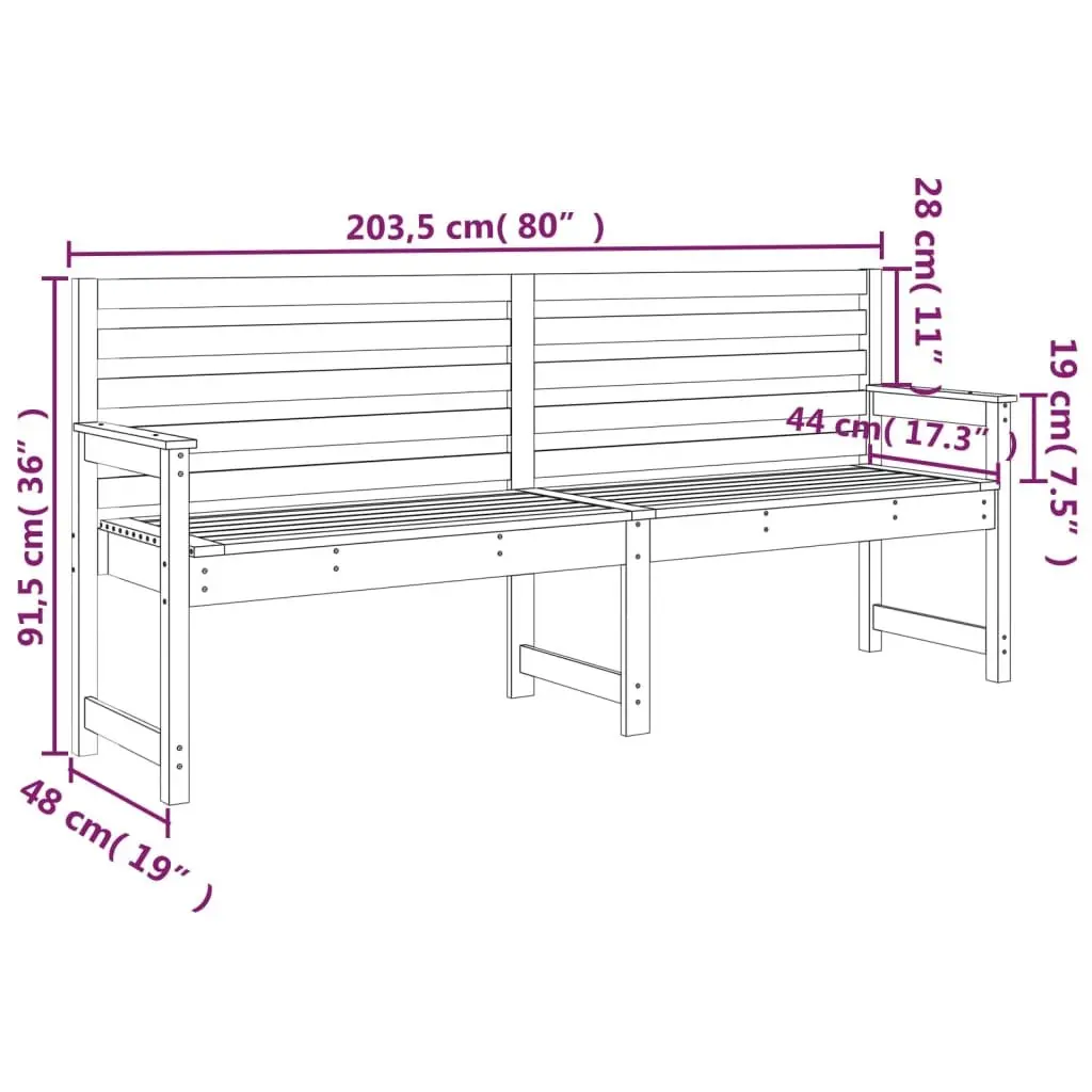 Garden Bench Outdoor Wooden Seating with Backrest and Armrests Grey 2035 x 480 x 915 cm