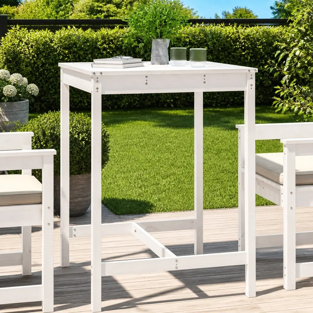 Solid Pine Garden Table White 82.5x82.5x110 cm