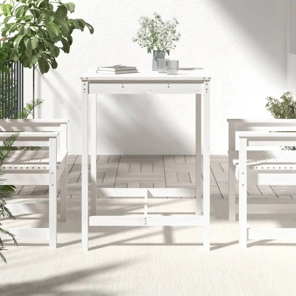 Solid Pine Garden Table White 82.5x82.5x110 cm