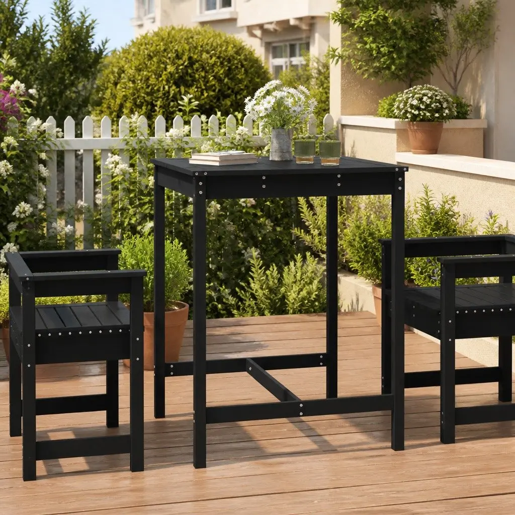 Garden Table Solid Pine Wood Black Outdoor Patio Dining Furniture Sturdy Frame