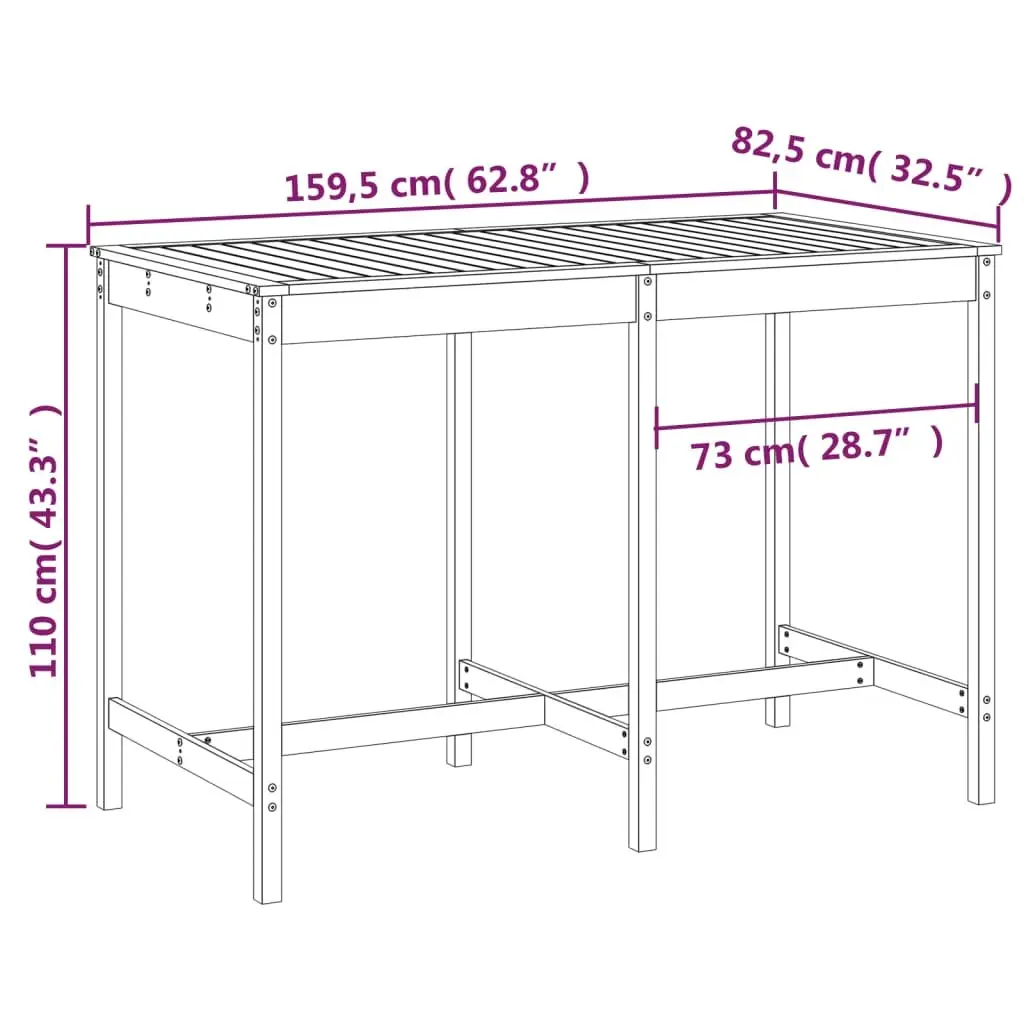 Solid Pine Wood Garden Table 159.5x82.5x110cm