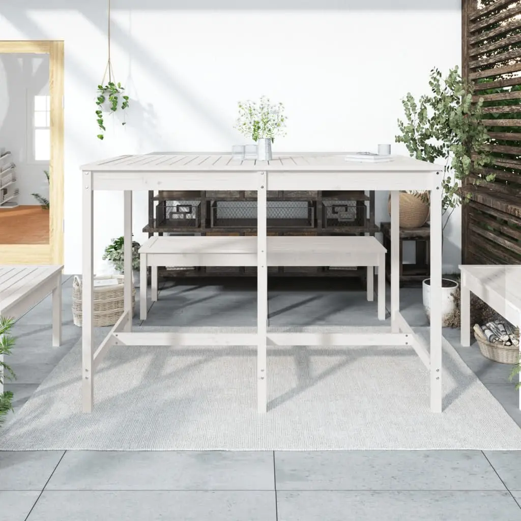 Garden Table Outdoor Dining Solid Pine Wood White 1595 x 825 x 110 cm