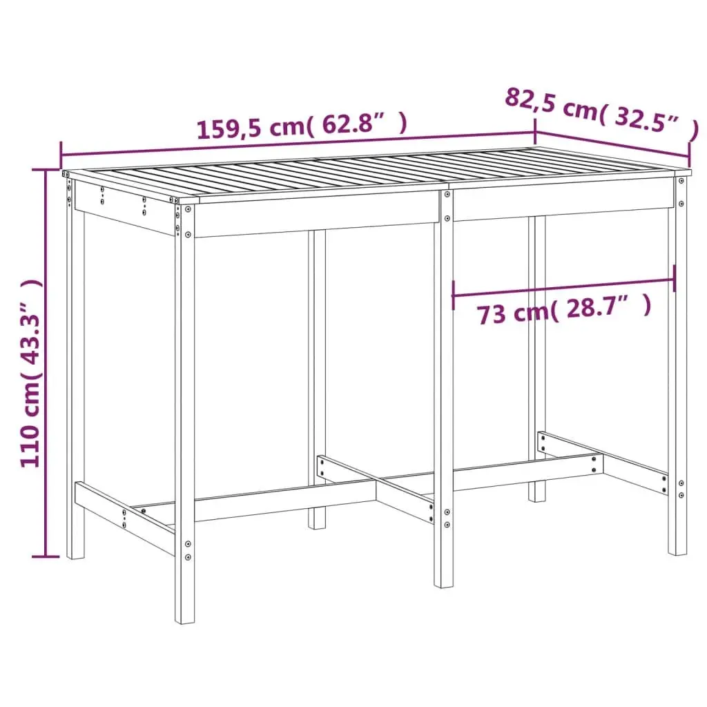Garden Table Outdoor Dining Solid Pine Wood White 1595 x 825 x 110 cm