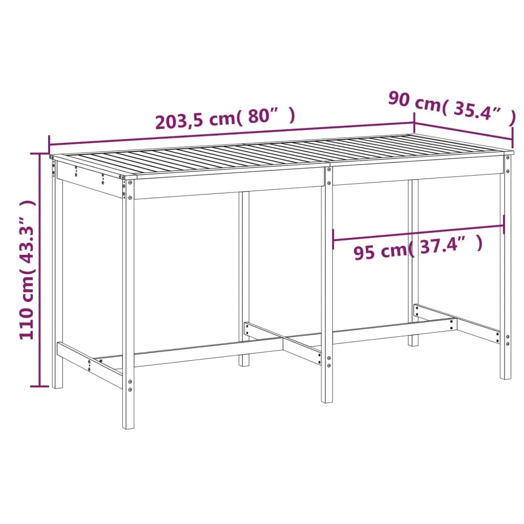 Garden Table Outdoor Dining Furniture Grey Solid Wood Pine 203.5x90x110cm