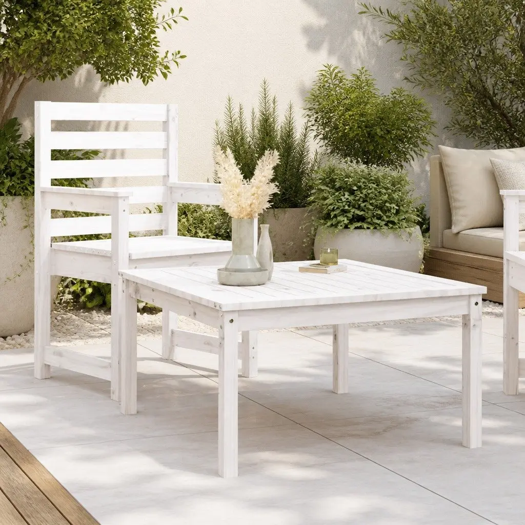 Garden Table Outdoor Dining Furniture Solid Pine Wood 82.5x82.5x45cm White