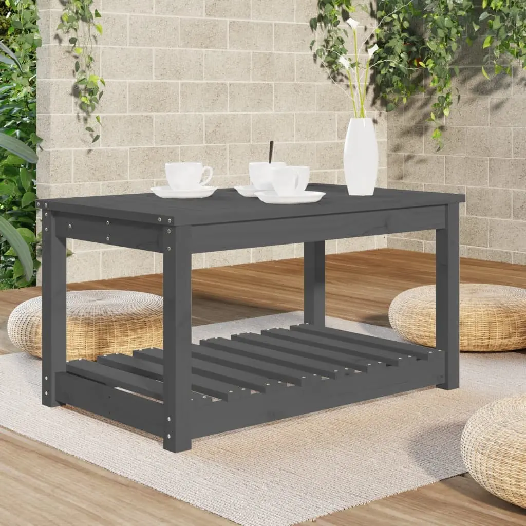 Grey Wooden Garden Table with Open Shelf Storage