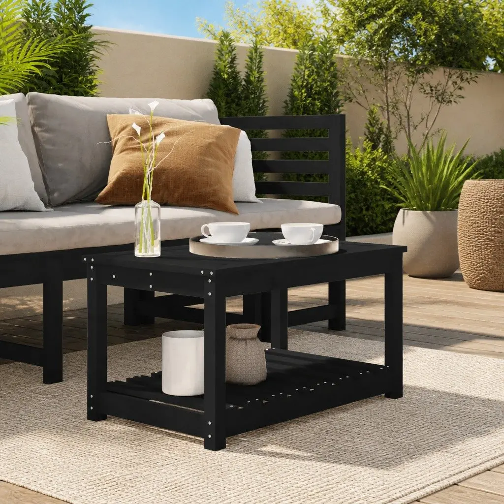 Garden Table Black Outdoor Dining Solid Wood Pine with Storage 82.5 x 50.5 x 45 cm