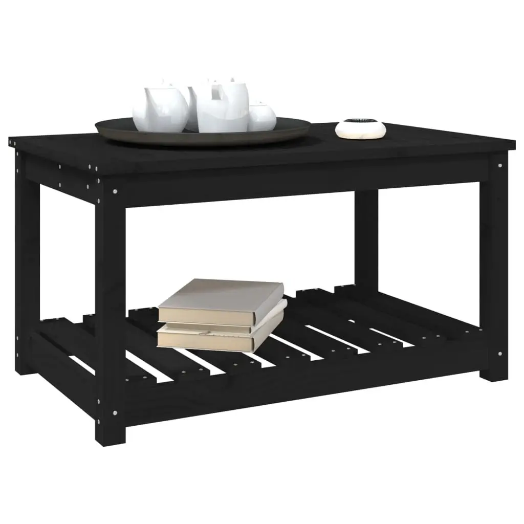 Garden Table Black Outdoor Dining Solid Wood Pine with Storage 82.5 x 50.5 x 45 cm