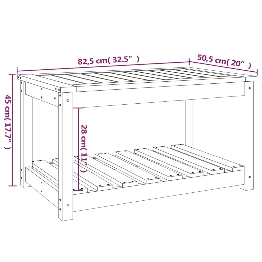 Garden Table Black Outdoor Dining Solid Wood Pine with Storage 82.5 x 50.5 x 45 cm