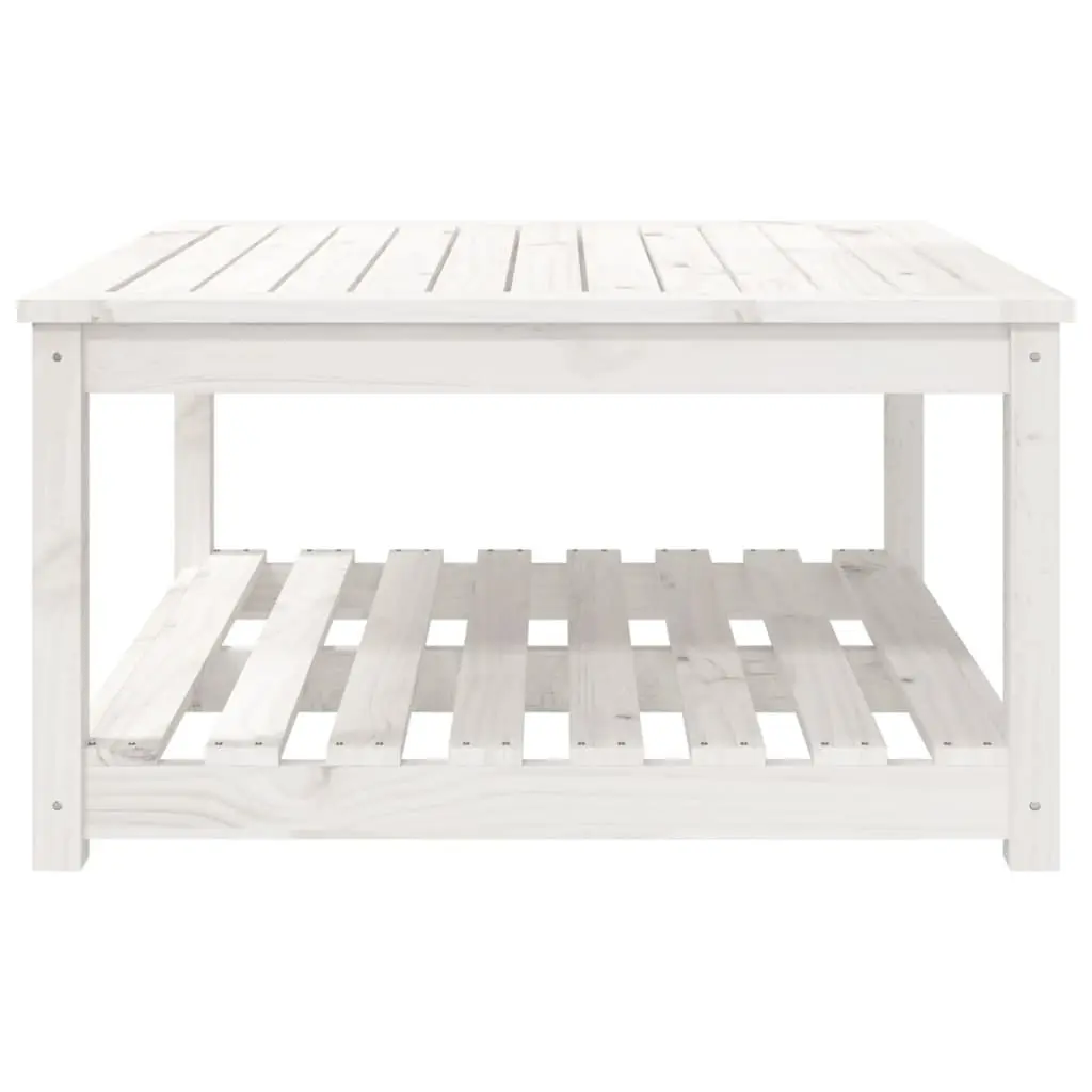 Garden Table White Solid Pine Wood Outdoor Patio Furniture with Storage Shelf