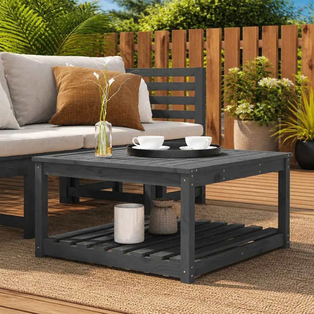Garden Table Outdoor Dining Solid Wood Pine Grey with Storage Shelf 82.5 x 82.5 x 45 cm