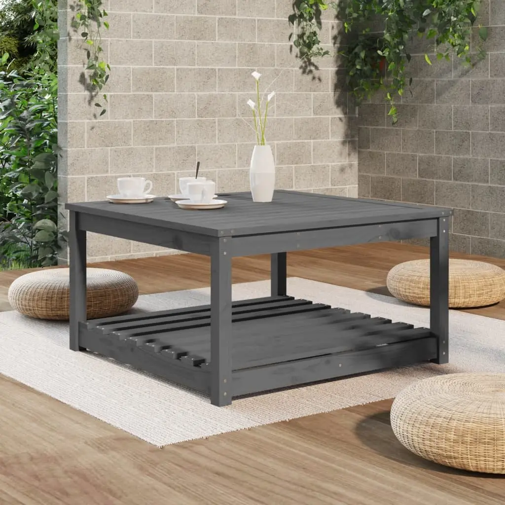 Garden Table Outdoor Dining Solid Wood Pine Grey with Storage Shelf 82.5 x 82.5 x 45 cm