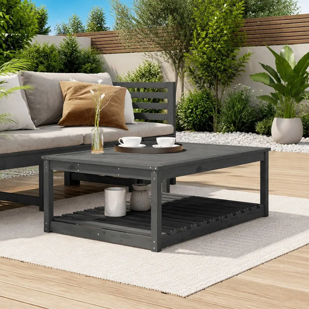 Wooden Garden Table Outdoor Dining Desk 121cm Grey Pine with Storage