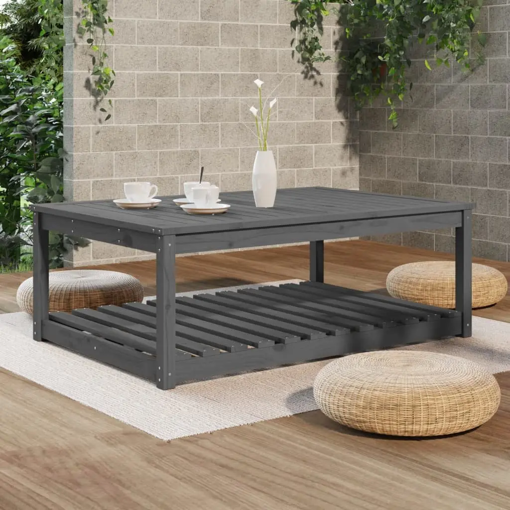 Wooden Garden Table Outdoor Dining Desk 121cm Grey Pine with Storage
