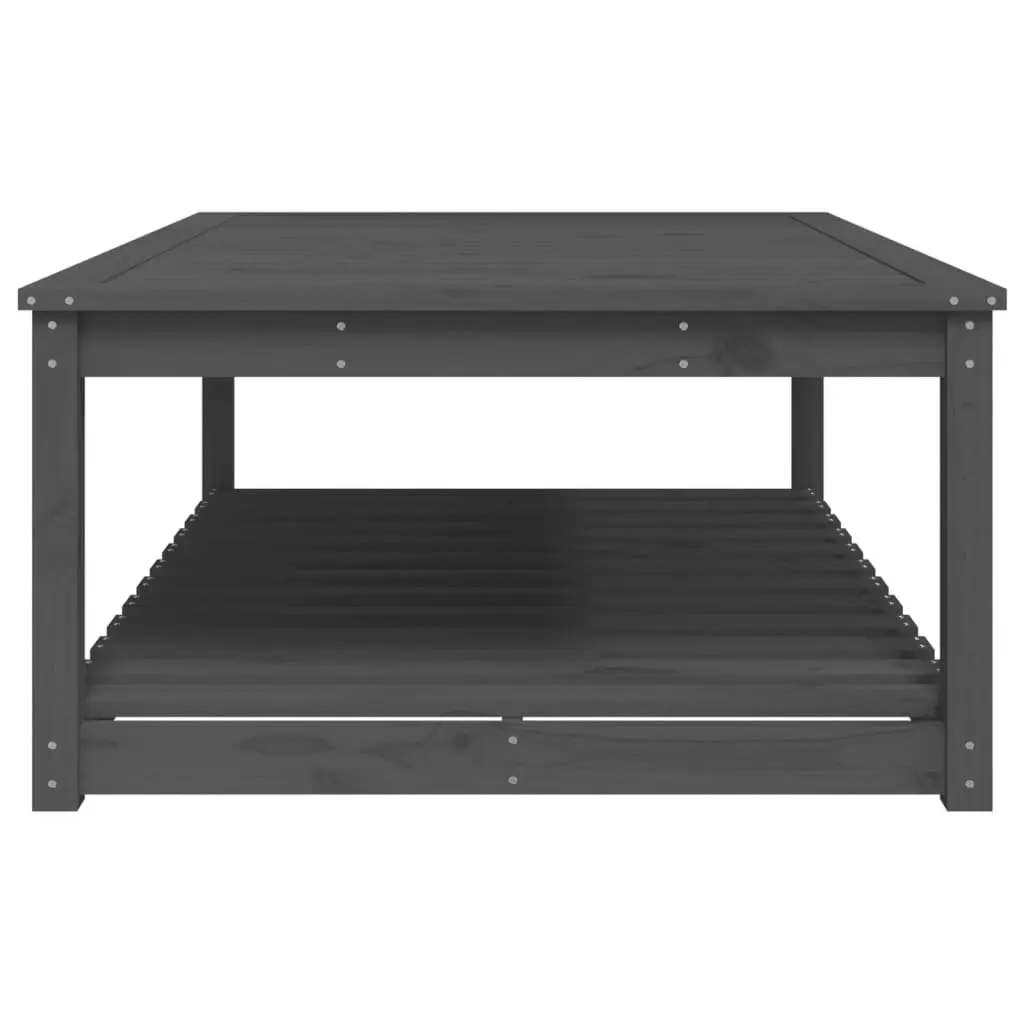 Wooden Garden Table Outdoor Dining Desk 121cm Grey Pine with Storage