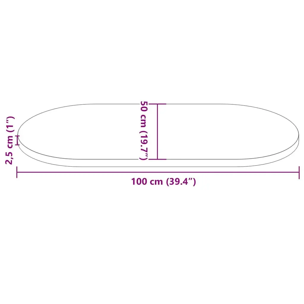 Solid Pine Wood Oval Table Top 100x50x2.5 cm