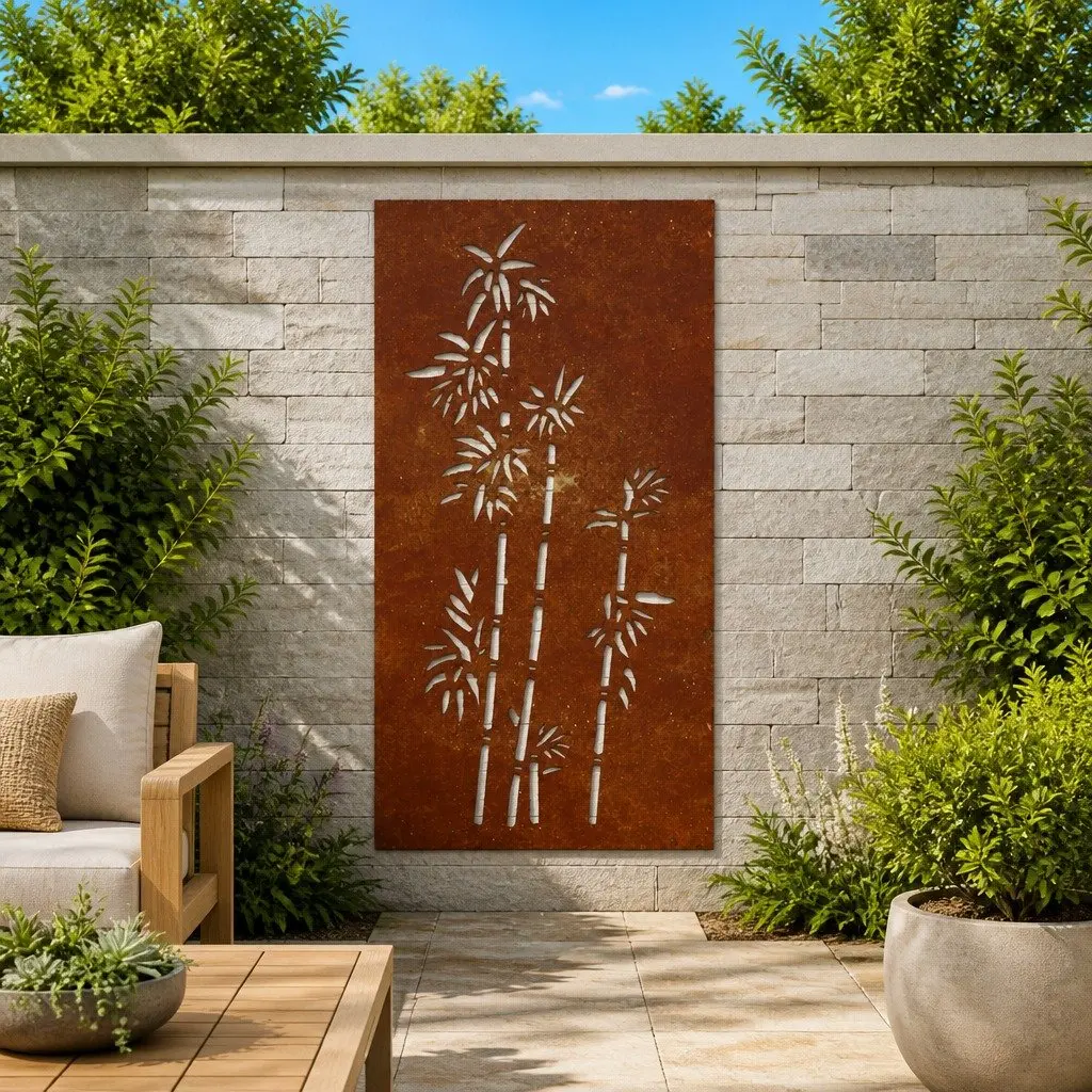 Corten Steel Outdoor Art Bamboo Wall Decoration 105x55cm Garden Decor