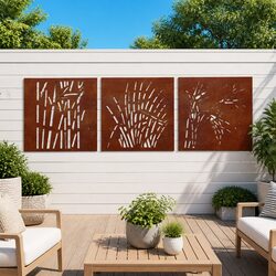 Decorative Metal Garden Panels - 3 Pieces in Brown