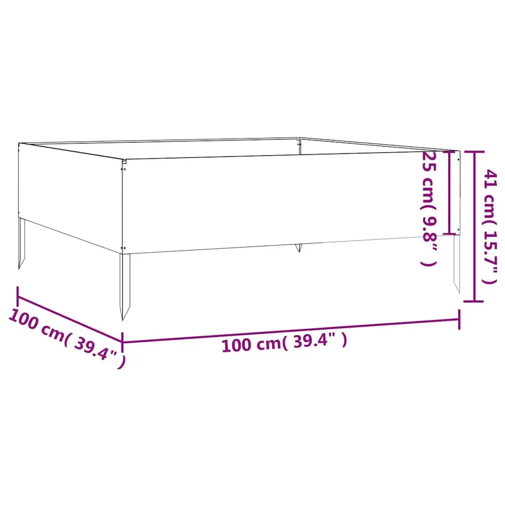 Raised Bed Planter Corten Steel Open Bottom 100x100x41 cm Brown