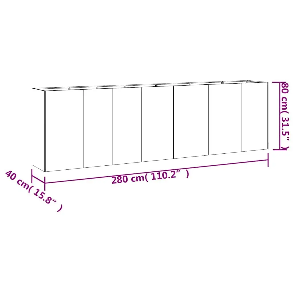 Garden Raised Bed Planter Vegetable 280x40x80 cm Brown Weathering Steel Outdoor