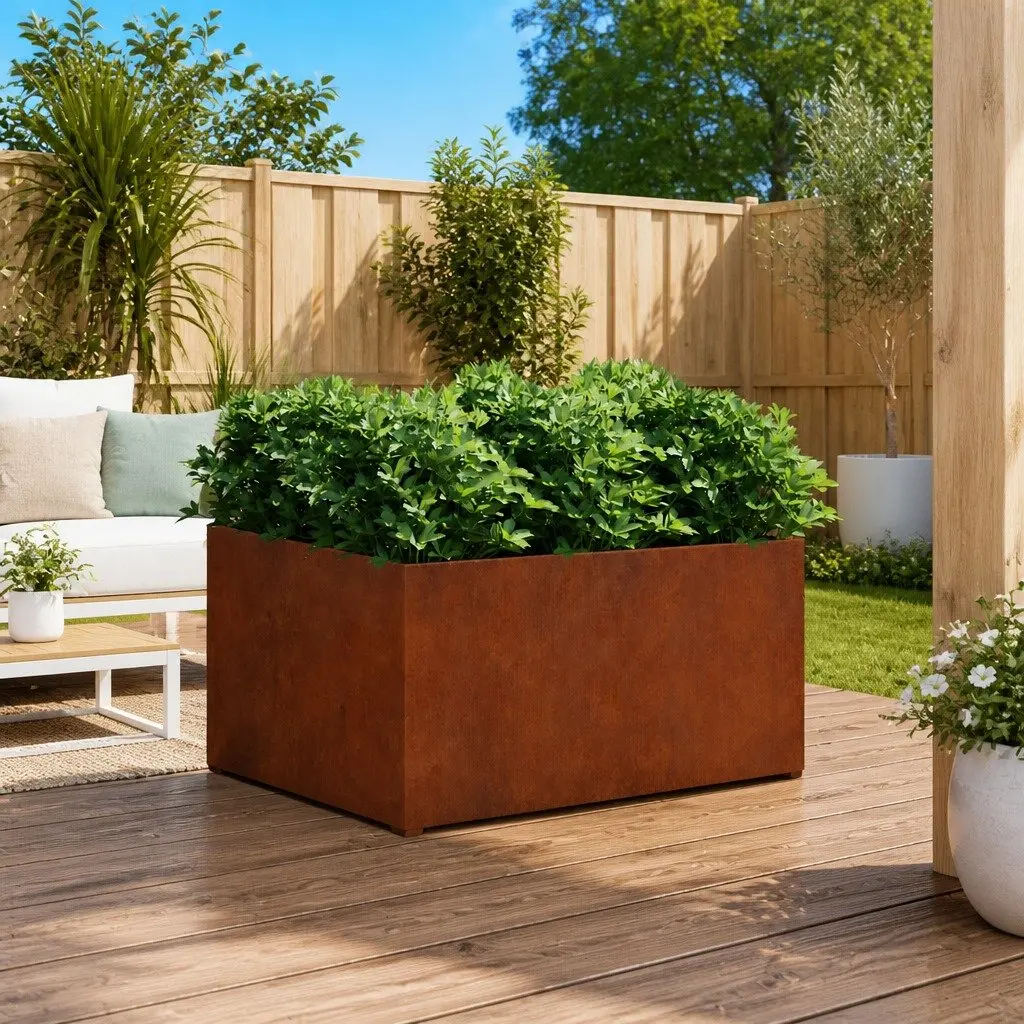 Corten Steel Planter Raised Garden Bed Outdoor Flower Box 80x80x40cm Brown