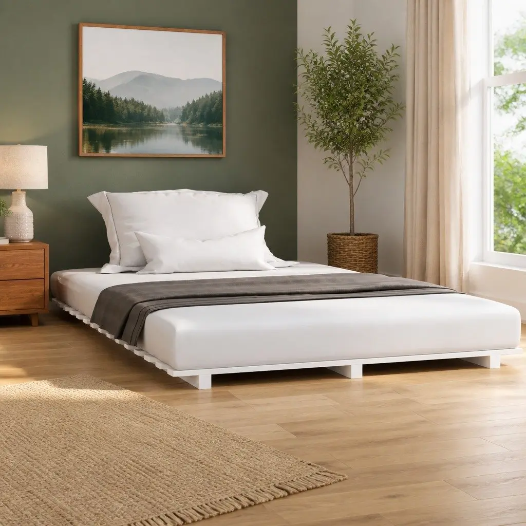 Bed Frame Slatted Base 150x200 cm White Solid Pine Wood