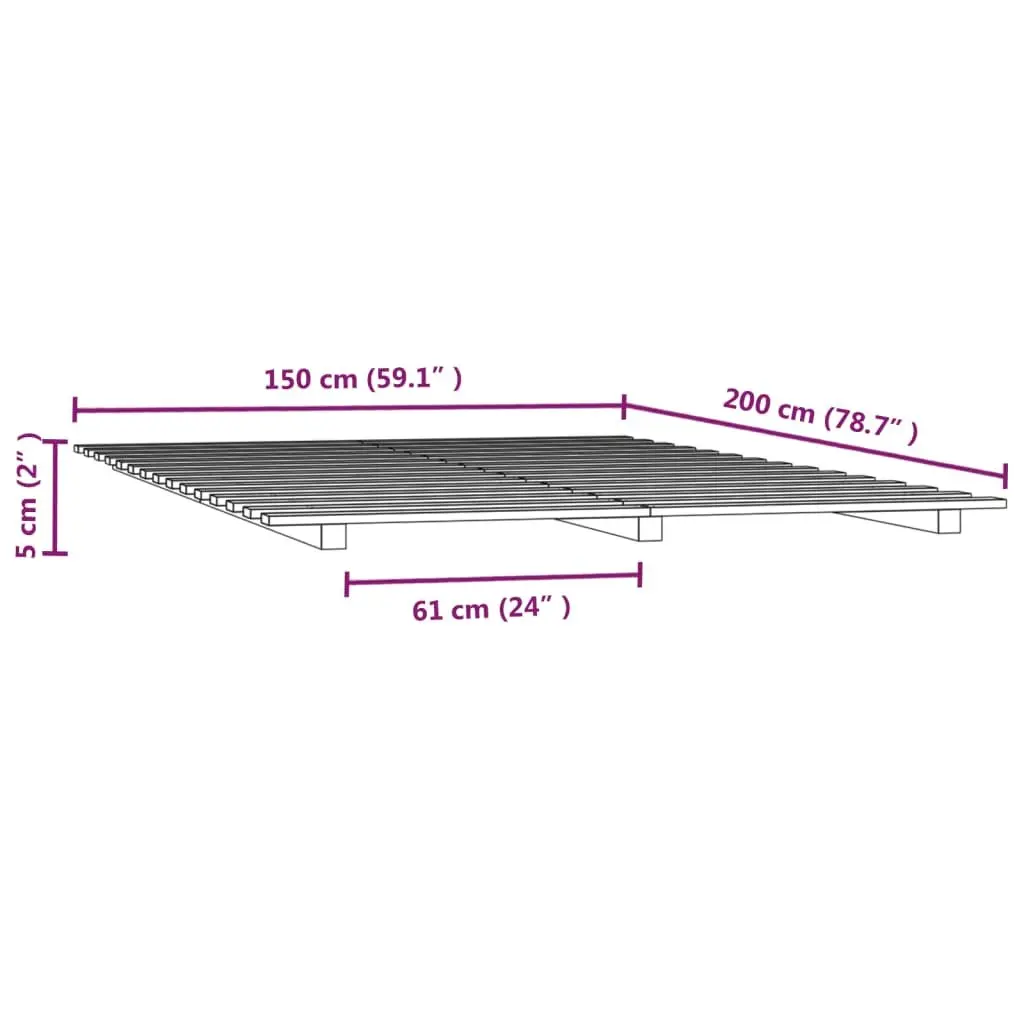 Bed Frame Slatted Base 150x200 cm White Solid Pine Wood