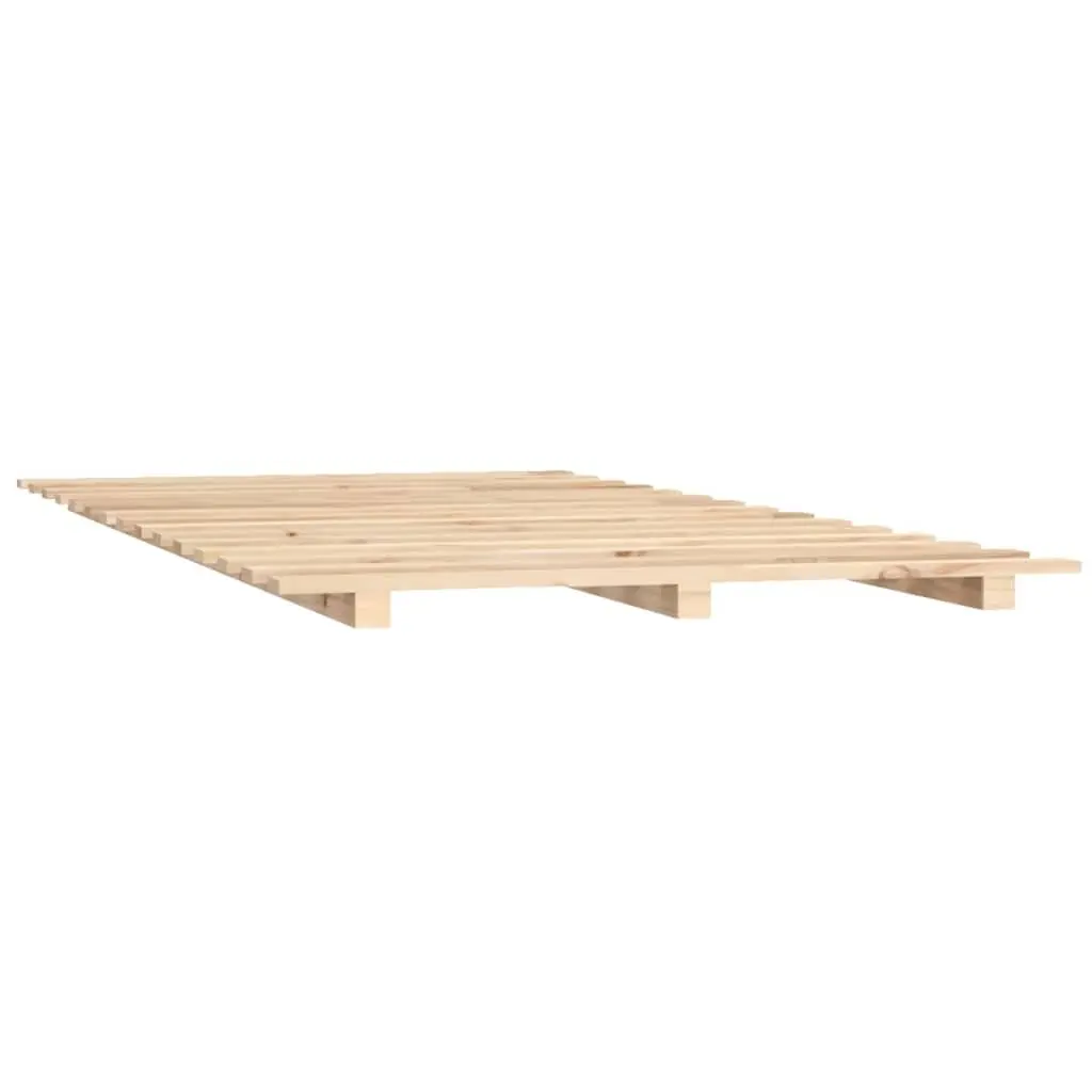 Bed Frame 135x190 cm Solid Pine Wood Slatted Base Bedroom Furniture Brown