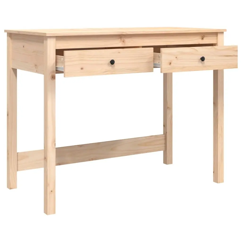 Solid Pine Wood Desk with 2 Drawers Office Study Table 100x50x78 cm Brown