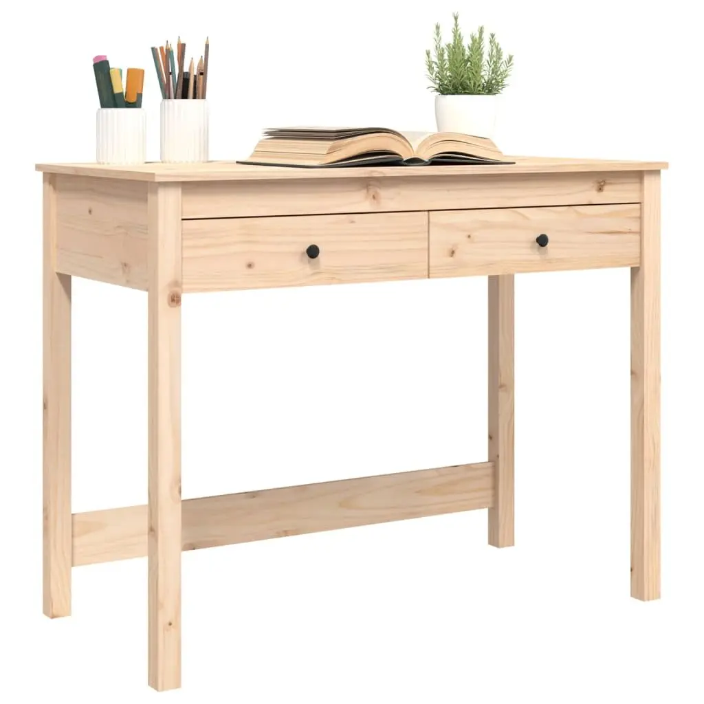 Solid Pine Wood Desk with 2 Drawers Office Study Table 100x50x78 cm Brown