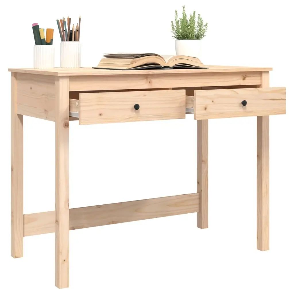 Solid Pine Wood Desk with 2 Drawers Office Study Table 100x50x78 cm Brown