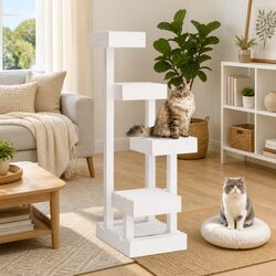 Cat Tree White 45.5x49x103 cm Multi-Level Climbing Platform Perch Furniture