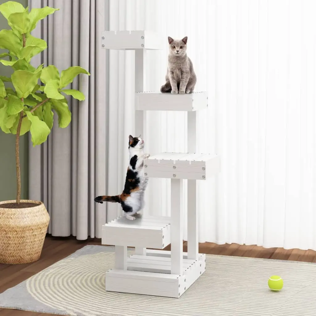 Cat Tree Multi-Level 4 Platform White Solid Pine Wood
