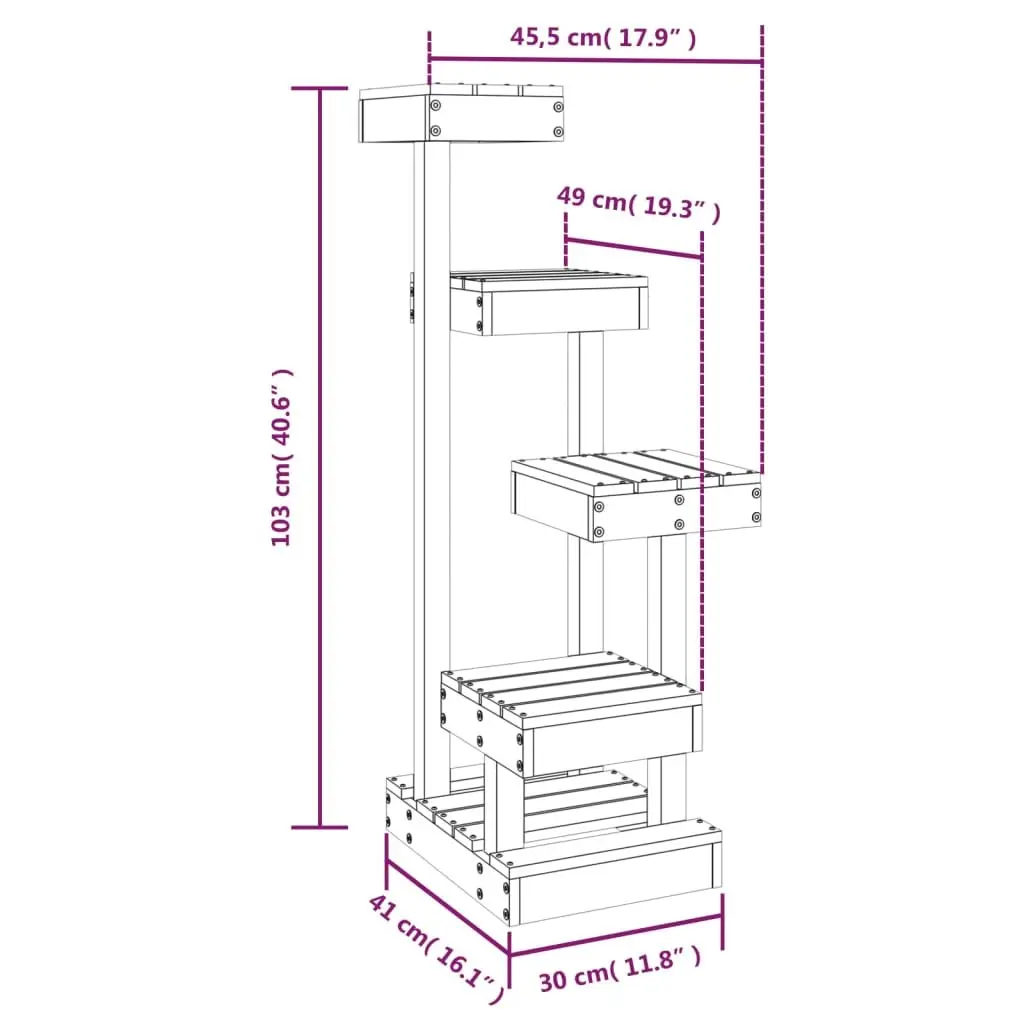 Cat Tree Multi-Level 4 Platform White Solid Pine Wood