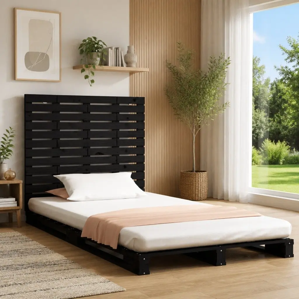 Wall Headboard Black 141cm Solid Pine Wood Bedroom Mount