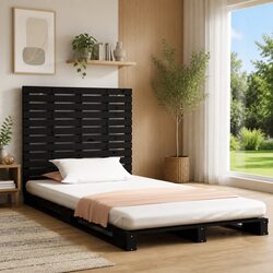 Wall Headboard Black 141cm Solid Pine Wood Bedroom Mount