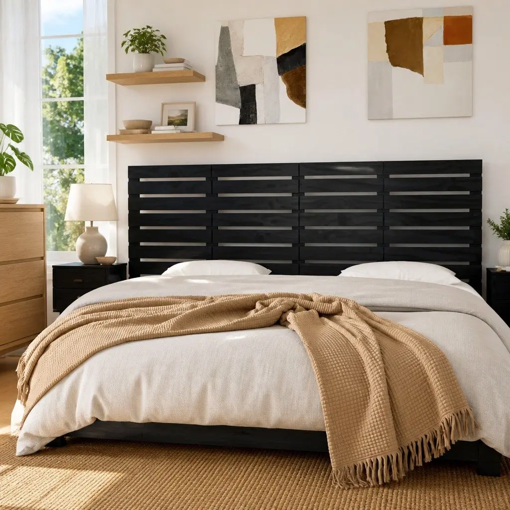Wall Headboard Black 186 cm Solid Pine Wood Bedroom Bed Header Board