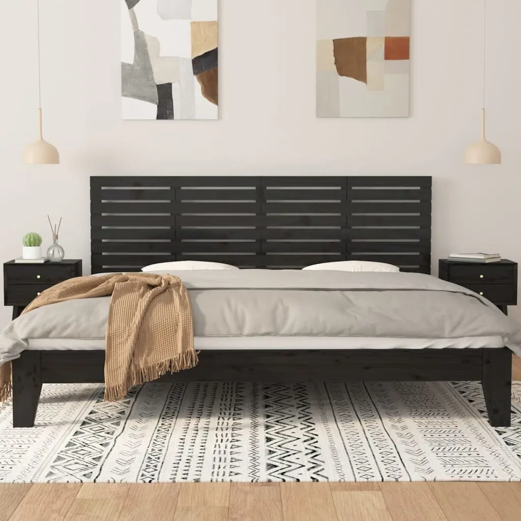 Wall Headboard Black 186 cm Solid Pine Wood Bedroom Bed Header Board