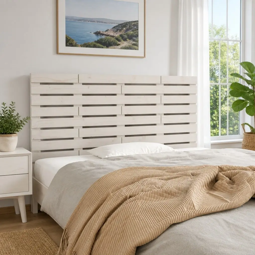 Wall Headboard 141cm White Solid Pine Wood Bedroom Bed Head
