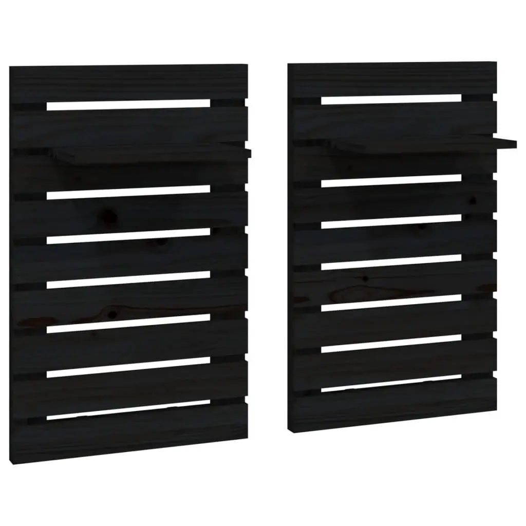 Wall-mounted Bedside Shelves Storage Display 2 pcs Black Solid Pine Wood