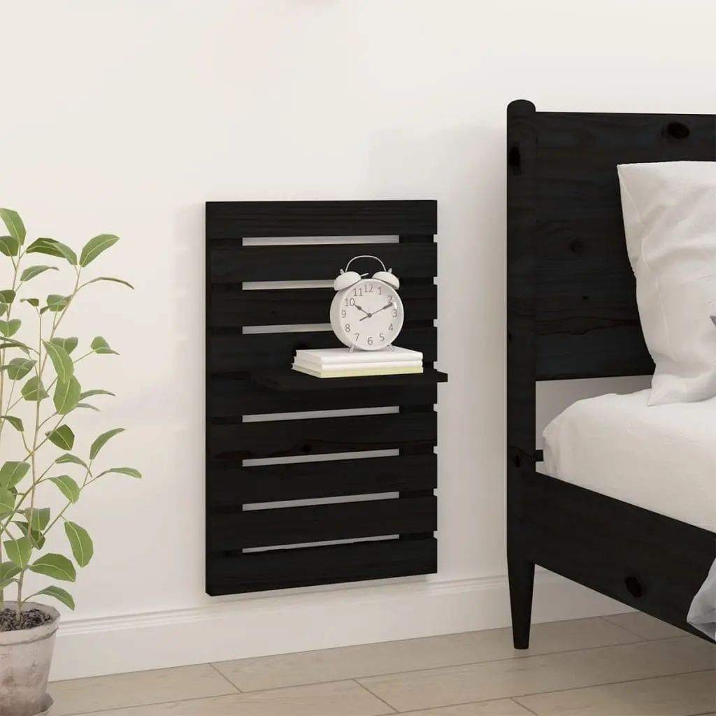 Wall-mounted Bedside Shelves Storage Display 2 pcs Black Solid Pine Wood