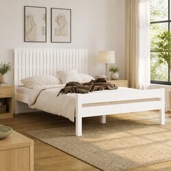 Wall Headboard White 140cm Solid Wood Pine Bedroom Bed Head Board Mount